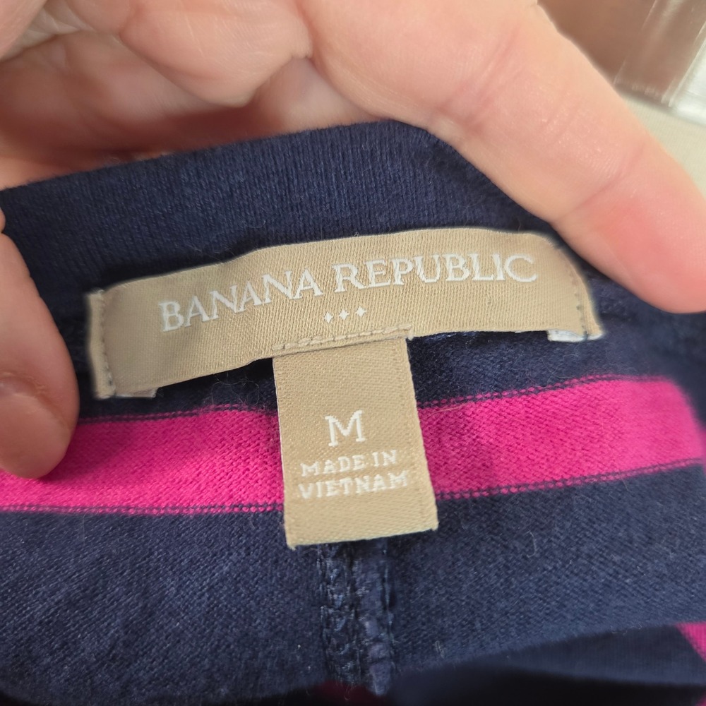 Banana Republic Womens Navy Pink Striped Boat Neck 3/4 Sleeve Shift Dress M - Picture 4 of 6